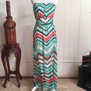 Chevron Strapless Maxi Dress